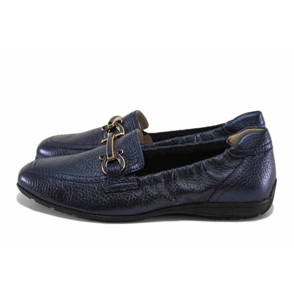 Сини дамски обувки с равна подметка, естествена кожа - всекидневни обувки за пролетта и лятото N 100022812