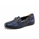 Сини дамски обувки с равна подметка, естествена кожа - всекидневни обувки за пролетта и лятото N 100022812