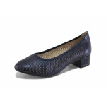 Сини дамски обувки със среден ток, естествена кожа перфорирана - ежедневни обувки за пролетта и лятото N 100022818