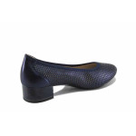 Сини дамски обувки със среден ток, естествена кожа перфорирана - ежедневни обувки за пролетта и лятото N 100022818
