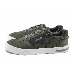 Зелени анатомични мъжки маратонки, здрава еко-кожа - спортни кецове за пролетта и лятото N 100022820