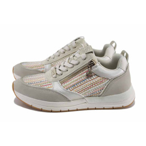 Бежови дамски маратонки, еко-кожа и текстилна материя - спортни обувки за пролетта и лятото N 100022822