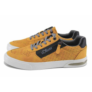 Жълти анатомични мъжки маратонки, здрава еко-кожа - спортни кецове за пролетта и лятото N 100022827