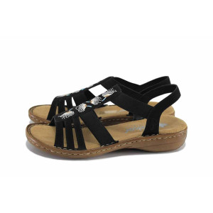 Черни дамски сандали, здрава еко-кожа - всекидневни обувки за лятото N 100022828