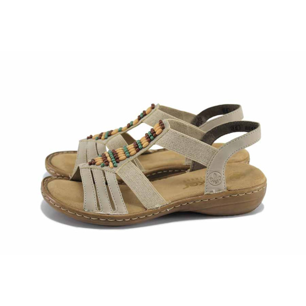 Бежови дамски сандали, здрава еко-кожа - ежедневни обувки за лятото N 100022829