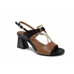 Кафяви дамски сандали, естествена кожа - елегантни обувки за лятото N 100022832