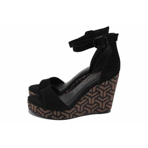 Черни дамски сандали, естествен велур - всекидневни обувки за лятото N 100022833