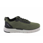 Зелени мъжки маратонки, текстилна материя - спортни обувки за пролетта и лятото N 100022835
