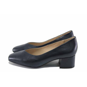 Сини дамски обувки със среден ток, естествена кожа - официални обувки за целогодишно ползване N 100022874