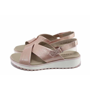 Розови дамски сандали, лачена естествена кожа - ежедневни обувки за пролетта и лятото N 100022877