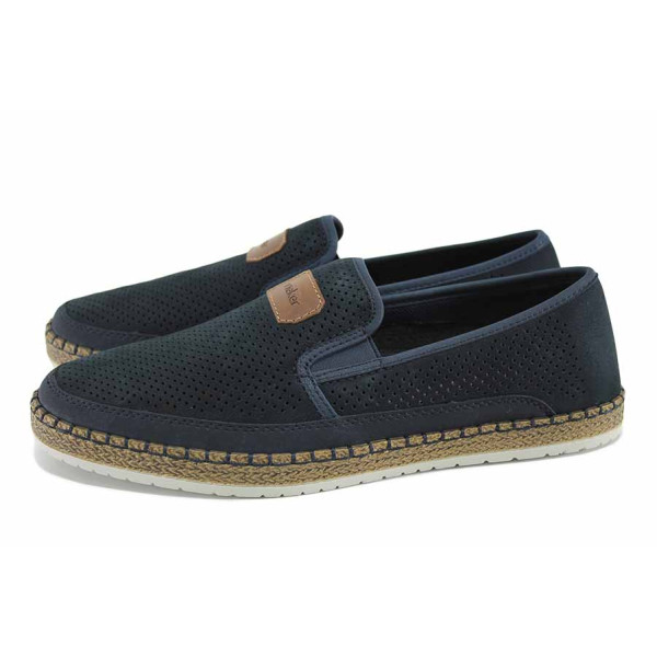 Тъмносини мъжки обувки, естествена кожа перфорирана - всекидневни обувки за пролетта и лятото N 100022883
