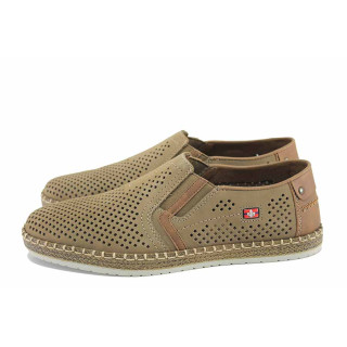 Бежови мъжки обувки, естествена кожа - всекидневни обувки за пролетта и лятото N 100022891