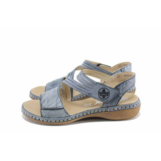 Сини дамски сандали, естествена кожа - всекидневни обувки за пролетта и лятото N 100022892