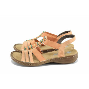 Оранжеви анатомични дамски сандали, здрава еко-кожа - всекидневни обувки за лятото N 100022901