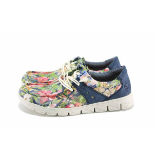 Сини дамски мокасини, еко-кожа и текстилна материя - всекидневни обувки за пролетта и лятото N 100022903