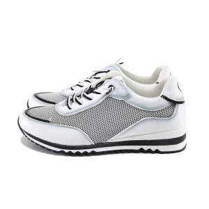 Бели дамски маратонки, еко-кожа и текстилна материя - спортни обувки за пролетта и лятото N 100022906