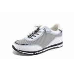 Бели дамски маратонки, еко-кожа и текстилна материя - спортни обувки за пролетта и лятото N 100022906