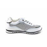 Бели дамски маратонки, еко-кожа и текстилна материя - спортни обувки за пролетта и лятото N 100022906