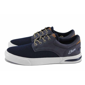 Тъмносини анатомични мъжки маратонки, еко-кожа и текстилна материя - спортни кецове за пролетта и лятото N 100022910