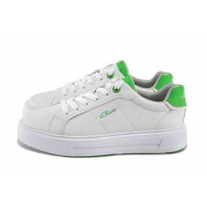 Бели анатомични тинейджърски маратонки, здрава еко-кожа - спортни кецове за пролетта и лятото N 100022911