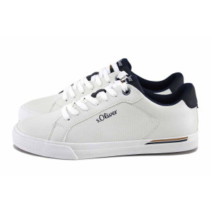 Бели мъжки маратонки, здрава еко-кожа - спортни кецове за пролетта и лятото N 100022934