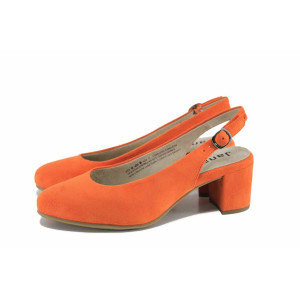 Оранжеви анатомични дамски сандали със среден ток, качествен еко-велур - ежедневни обувки за лятото N 100022937