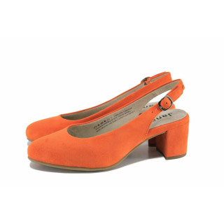 Оранжеви дамски обувки със среден ток, качествен еко-велур - ежедневни обувки за лятото N 100022937