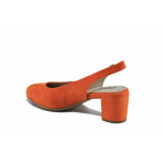 Оранжеви дамски обувки със среден ток, качествен еко-велур - ежедневни обувки за лятото N 100022937