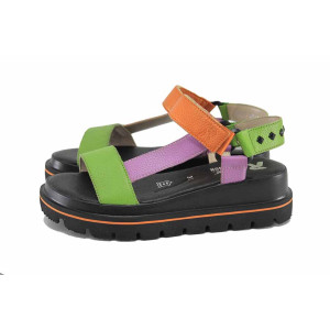 Зелени дамски сандали, естествена кожа - всекидневни обувки за лятото N 100022943