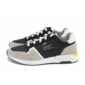 Черни мъжки маратонки, естествена кожа и текстилна материя - спортни обувки за пролетта и лятото N 100022957