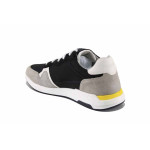 Черни мъжки маратонки, естествена кожа и текстилна материя - спортни обувки за пролетта и лятото N 100022957