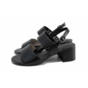 Черни анатомични дамски сандали, здрава еко-кожа - ежедневни обувки за пролетта и лятото N 100023281