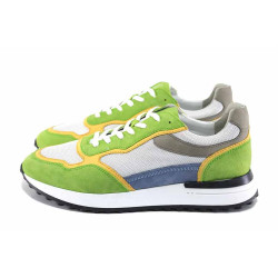 Зелени анатомични мъжки маратонки, естествен велур - ежедневни обувки за пролетта и лятото N 100023304