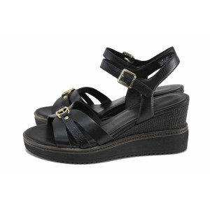 Черни дамски сандали, естествена кожа - всекидневни обувки за лятото N 100023322