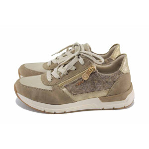 Бежови дамски маратонки, еко-кожа и текстилна материя - спортни обувки за пролетта и лятото N 100023423