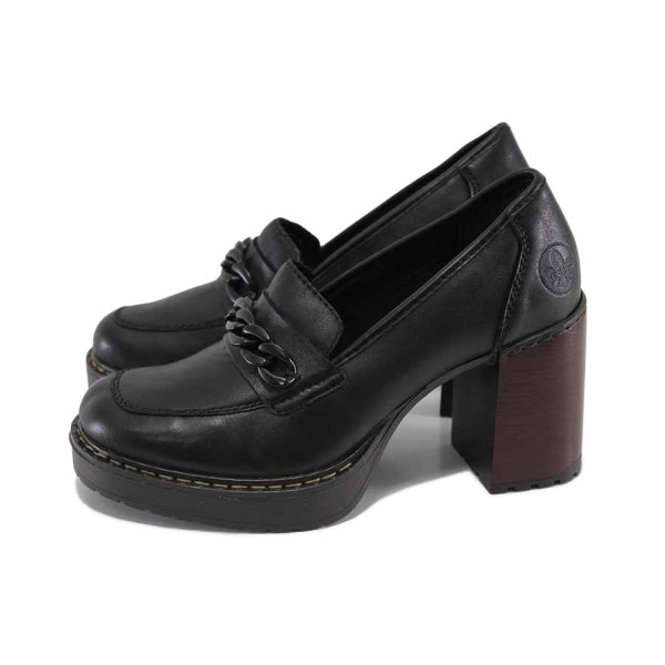 Черни дамски обувки с висок ток, естествена кожа и еко-кожа - всекидневни обувки за пролетта и есента N 100023436