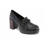 Черни дамски обувки с висок ток, естествена кожа и еко-кожа - всекидневни обувки за пролетта и есента N 100023436