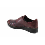 Винени дамски обувки с равна подметка, естествена кожа и текстилна материя - всекидневни обувки за пролетта и есента N 100023437