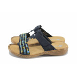 Сини дамски чехли, здрава еко-кожа - ежедневни обувки за лятото N 100023441