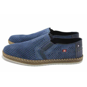 Сини мъжки обувки, естествен велур - ежедневни обувки за пролетта и лятото N 100023443