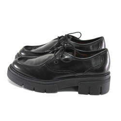 Черни анатомични дамски обувки с равна подметка, здрава еко-кожа - всекидневни обувки за целогодишно ползване N 100023476