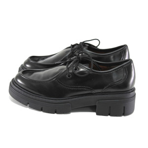 Черни анатомични дамски обувки с равна подметка, здрава еко-кожа - всекидневни обувки за целогодишно ползване N 100023476