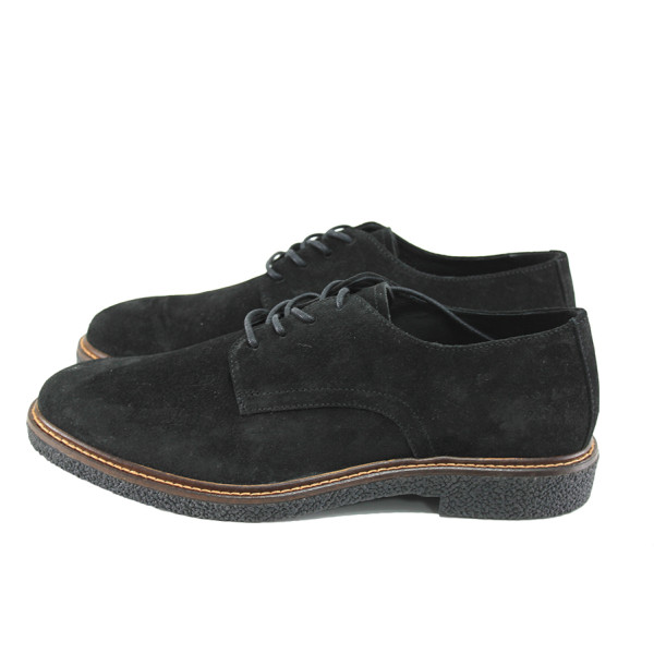 Черни мъжки обувки, естествен велур - ежедневни обувки за целогодишно ползване N 100023480