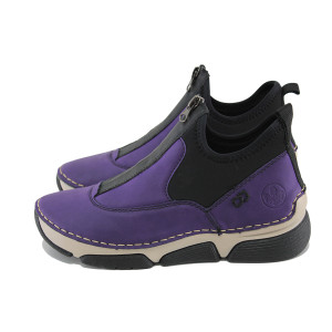 Лилави дамски боти, еко-кожа и текстилна материя - ежедневни обувки за есента и зимата N 100023483