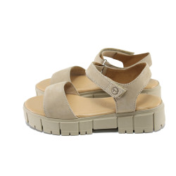 Бежови дамски сандали, естествен набук - ежедневни обувки за лятото N 100023484