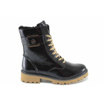 Черни дамски боти, лачена естествена кожа - ежедневни обувки за есента и зимата N 100023496