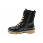 Черни дамски боти, лачена естествена кожа - ежедневни обувки за есента и зимата N 100023496