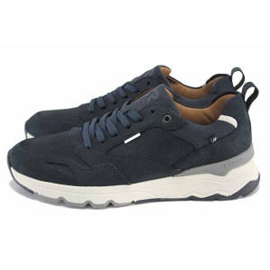 Тъмносини анатомични мъжки маратонки, естествена кожа - спортни обувки за есента и зимата N 100023584