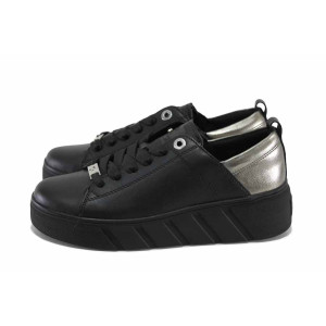 Черни анатомични дамски кецове, естествена кожа - спортни обувки за есента и зимата N 100023585