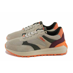 Бежови анатомични дамски маратонки, еко-кожа и текстилна материя - спортни обувки за есента и зимата N 100023623